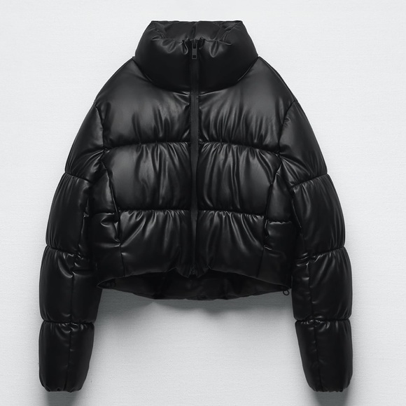 Amazing Zara Black FAUX LEATHER PUFFER JACKET. Size M - Picture 4 of 8
